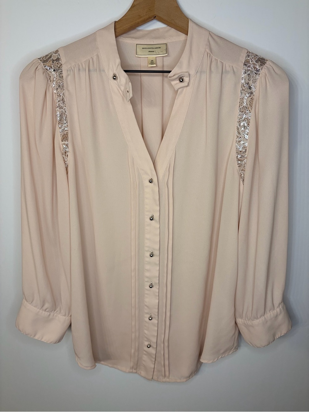 Moulinette Soeurs from Anthropologie Women’s Pink and Silver Blouse, Size 10
